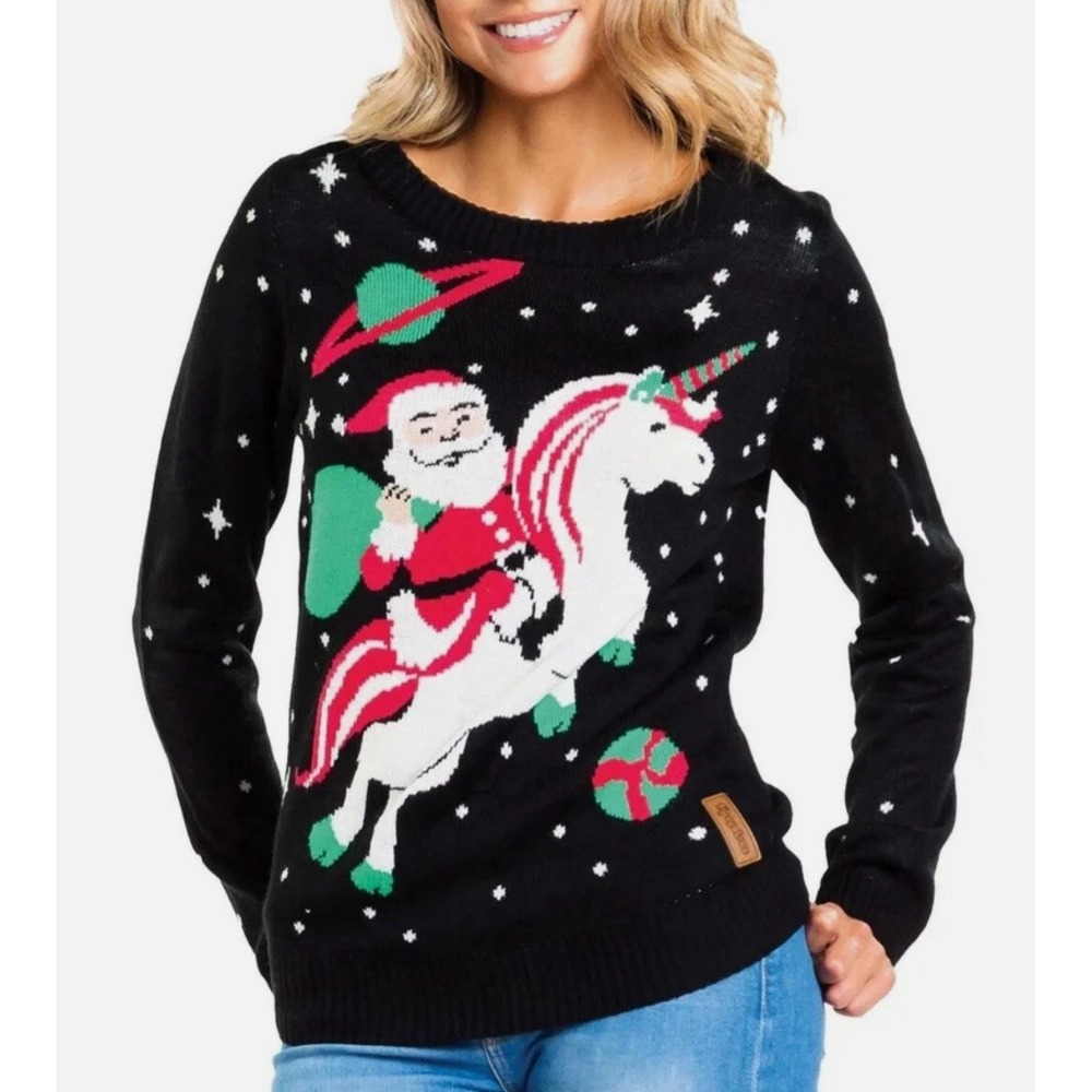 Tipsy Elves Christmas Unicorn Santa‎ Space Ugly Sweater Women's Sz M Holiday